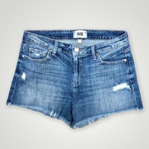 Paige Daryn Short Raw Hem High Rise Distressed Blue Jean Shorts Size 29.
